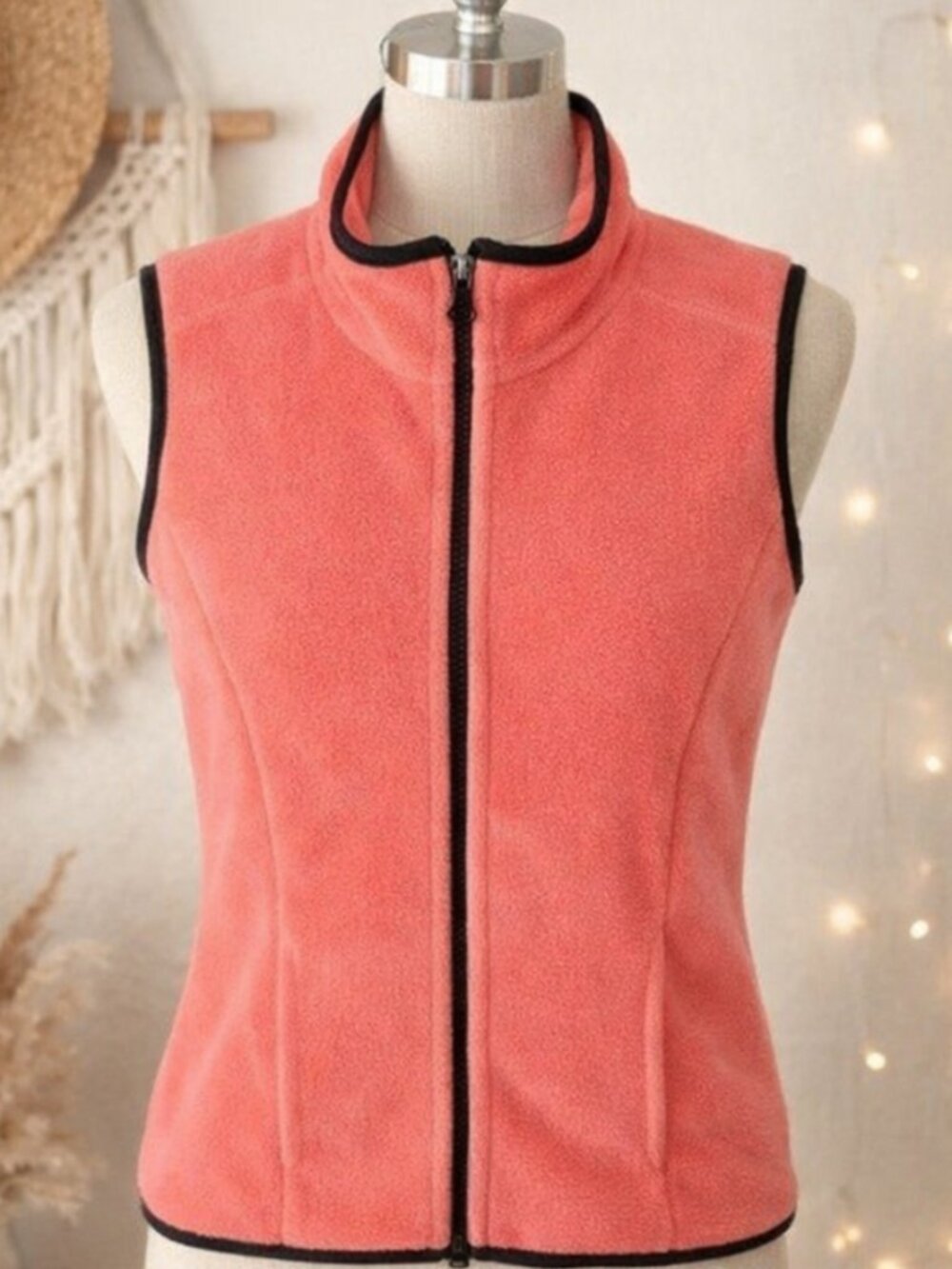 Oleg Cassini Fleece Vest S Coral Gorpcore Athleisure Y2K Outdoorsy Minimalism